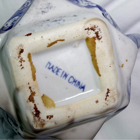 Vintage Chinese Blue White Porcelain Hexagonal Teapot Chinoiserie Collectible - Picture 14 of 15